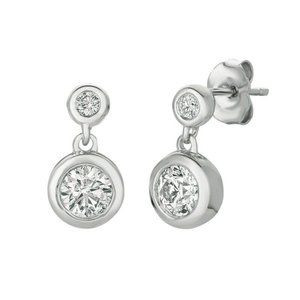 0.75 Carat Natural Diamond Bezel Drop Earrings